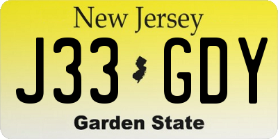 NJ license plate J33GDY