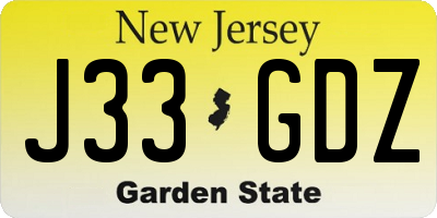 NJ license plate J33GDZ