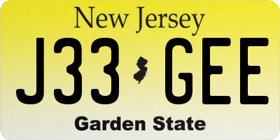 NJ license plate J33GEE