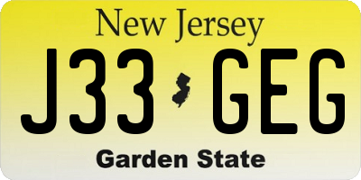 NJ license plate J33GEG