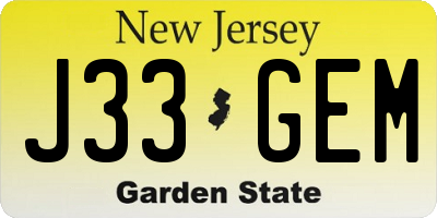 NJ license plate J33GEM