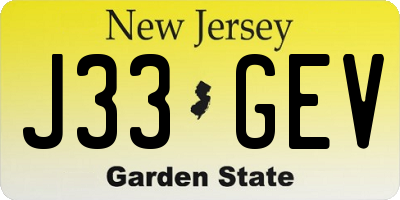 NJ license plate J33GEV