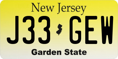 NJ license plate J33GEW