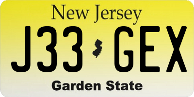 NJ license plate J33GEX