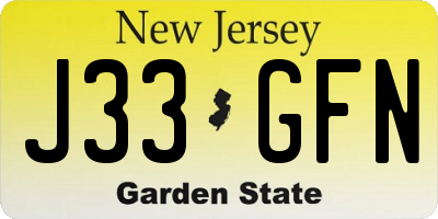 NJ license plate J33GFN
