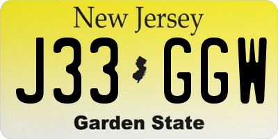 NJ license plate J33GGW