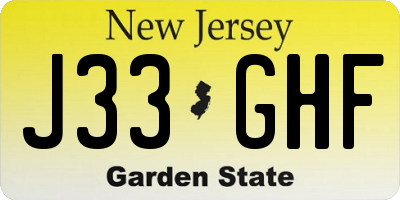 NJ license plate J33GHF
