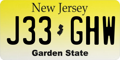 NJ license plate J33GHW