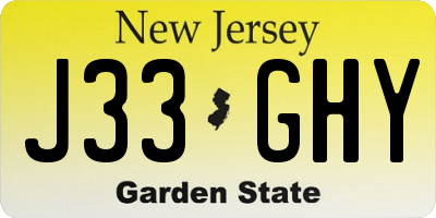 NJ license plate J33GHY