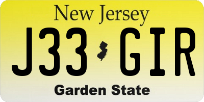 NJ license plate J33GIR