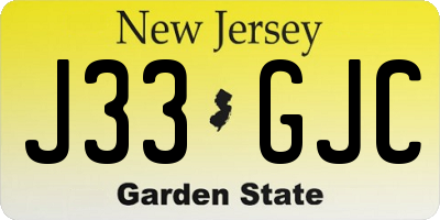 NJ license plate J33GJC