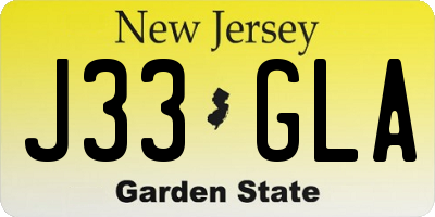 NJ license plate J33GLA