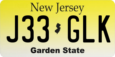 NJ license plate J33GLK