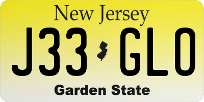 NJ license plate J33GLO