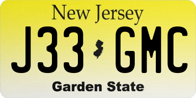 NJ license plate J33GMC