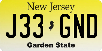 NJ license plate J33GND
