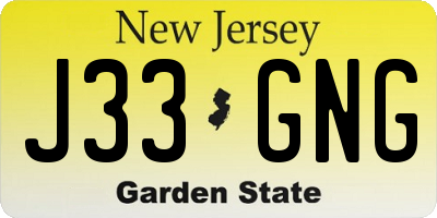 NJ license plate J33GNG