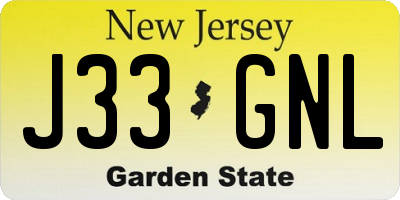 NJ license plate J33GNL