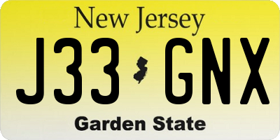 NJ license plate J33GNX