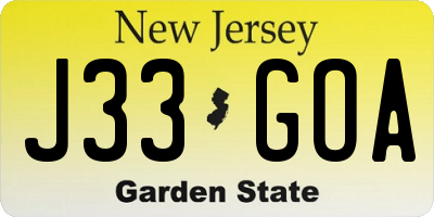 NJ license plate J33GOA