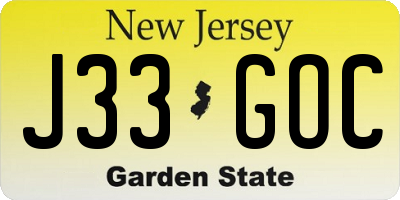 NJ license plate J33GOC