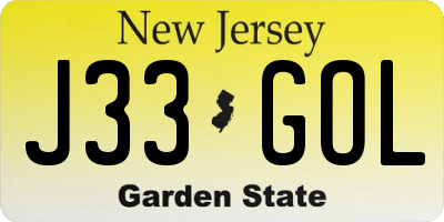 NJ license plate J33GOL