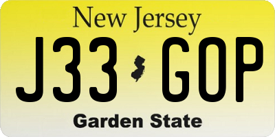 NJ license plate J33GOP