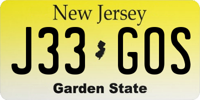 NJ license plate J33GOS