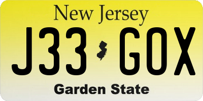 NJ license plate J33GOX