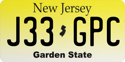 NJ license plate J33GPC