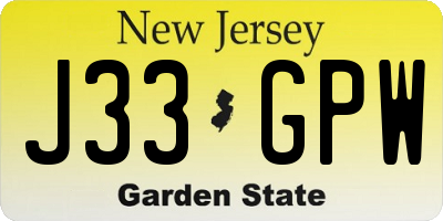 NJ license plate J33GPW