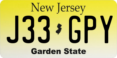 NJ license plate J33GPY