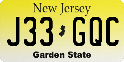 NJ license plate J33GQC