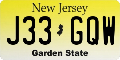 NJ license plate J33GQW