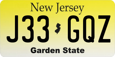 NJ license plate J33GQZ
