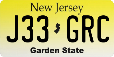 NJ license plate J33GRC
