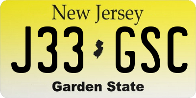 NJ license plate J33GSC