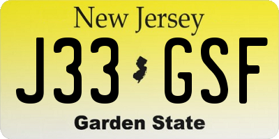 NJ license plate J33GSF