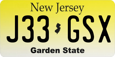 NJ license plate J33GSX