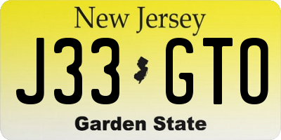 NJ license plate J33GTO