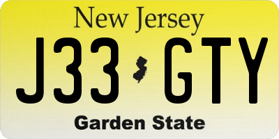 NJ license plate J33GTY