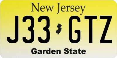 NJ license plate J33GTZ