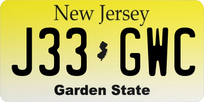 NJ license plate J33GWC