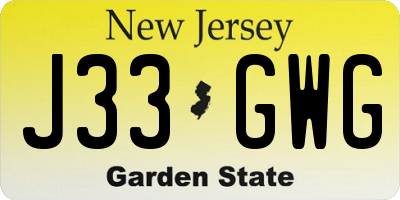 NJ license plate J33GWG
