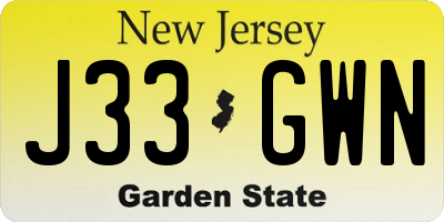NJ license plate J33GWN