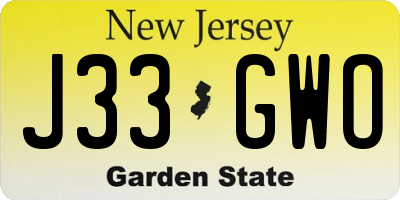 NJ license plate J33GWO