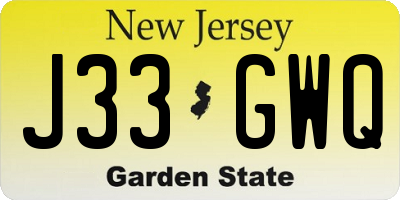 NJ license plate J33GWQ