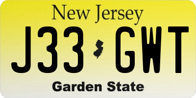 NJ license plate J33GWT