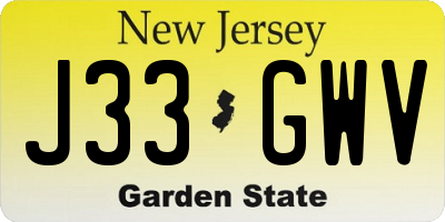 NJ license plate J33GWV