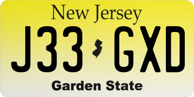 NJ license plate J33GXD
